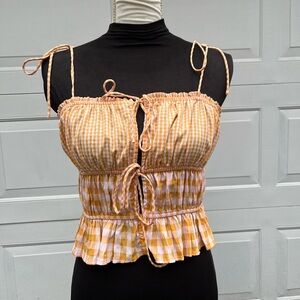 Orange Plaid Ruffled Tank Top